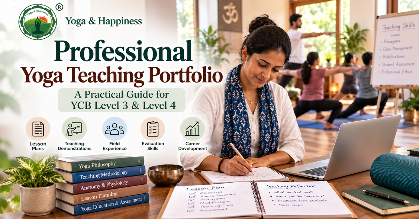 Yoga teaching portfolio for YCB Level 3 and Level 4 certification courses at Yoga & Happiness